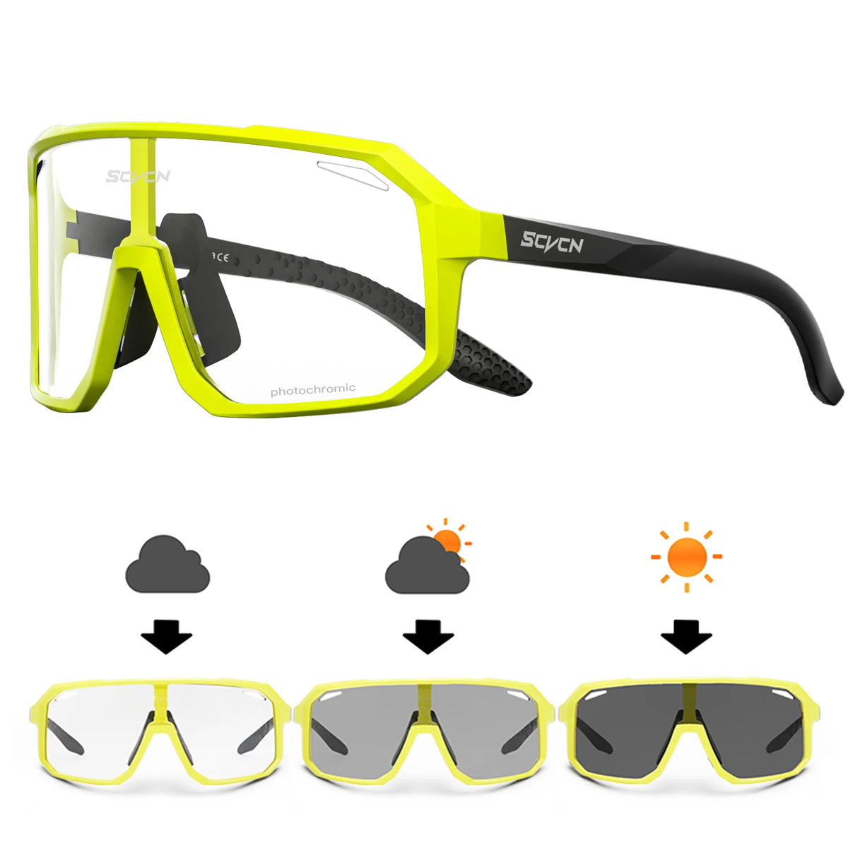 TrailShift Photochromic Cycling Glasses – Neon Yellow