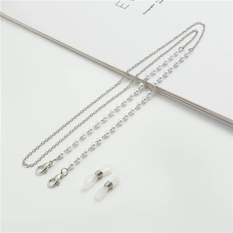 Handmade Beaded Glasses Chain – Silver Pearl Link