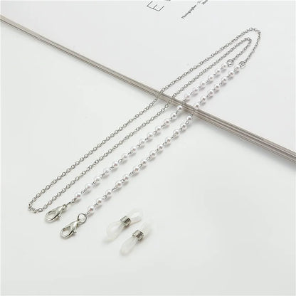Handmade Beaded Glasses Chain – Silver Pearl Link