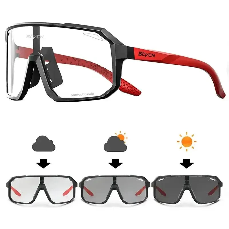 TrailShift Photochromic Cycling Glasses – Black / Red