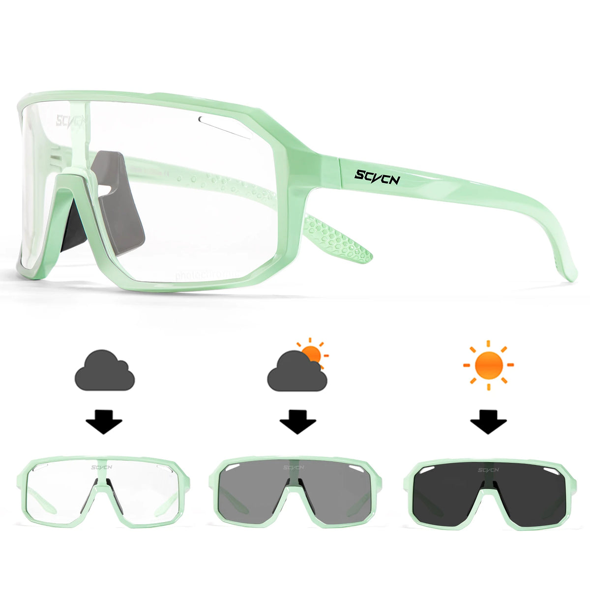 TrailShift Photochromic Cycling Glasses – Mint Green