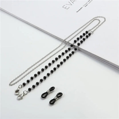 Handmade Beaded Glasses Chain – Black Crystal & Silver