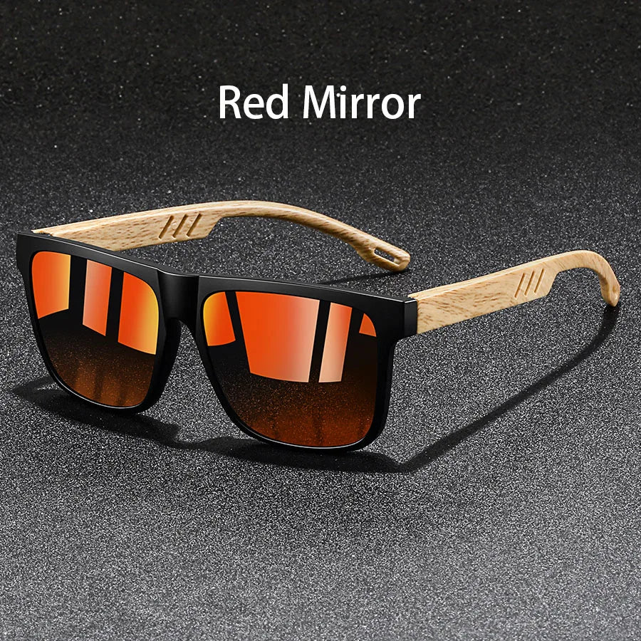Woodgrain Square Mirror – Red Mirror
