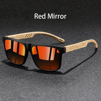 Woodgrain Square Mirror – Red Mirror