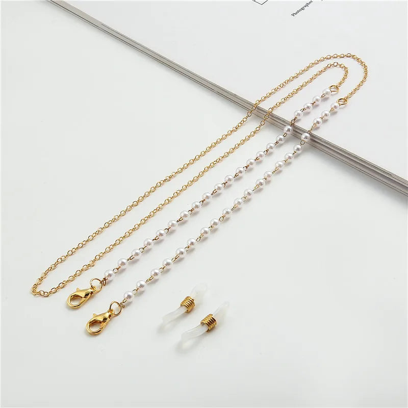 Handmade Beaded Glasses Chain – Gold Pearl Link