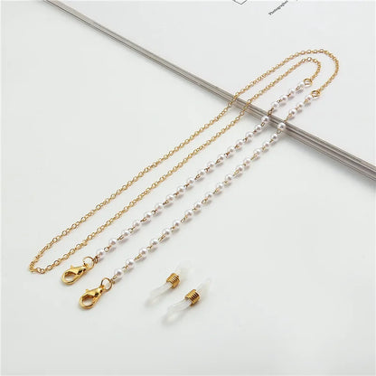 Handmade Beaded Glasses Chain – Gold Pearl Link